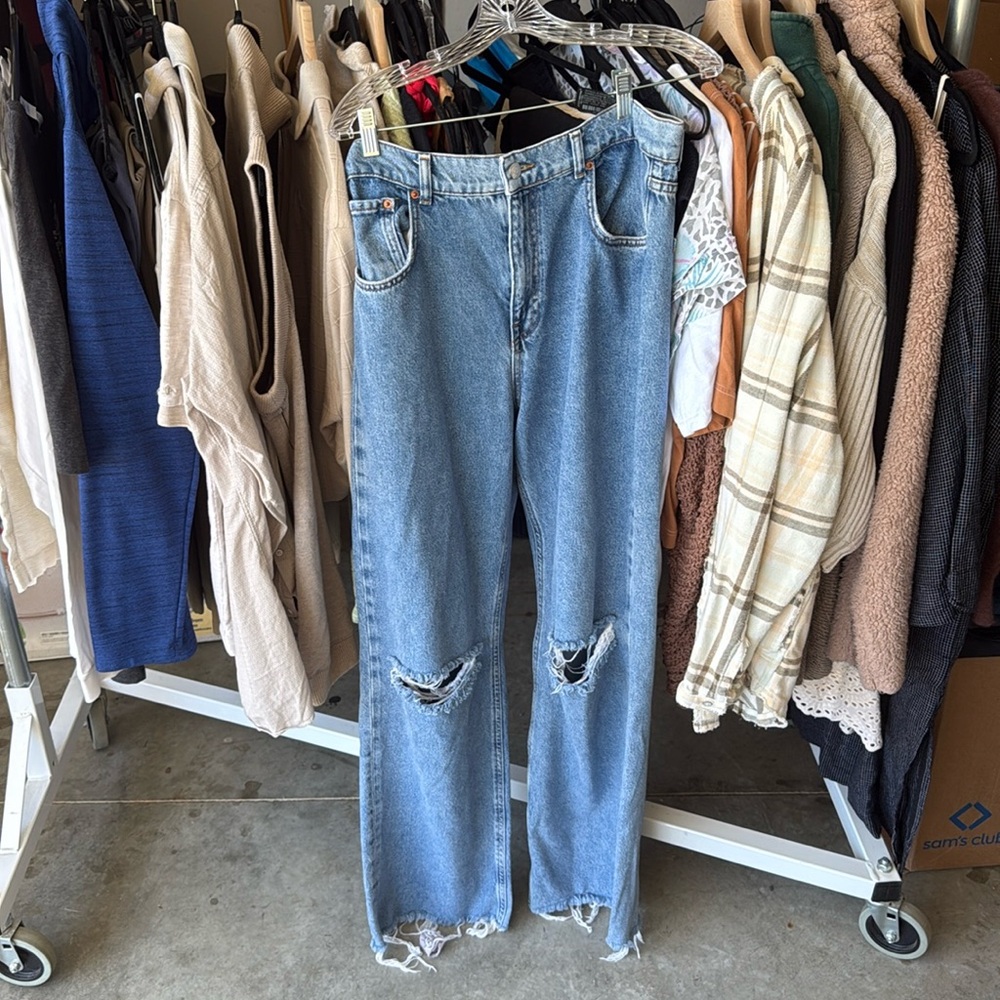 Zara Distressed Denim Pants - light medium wash